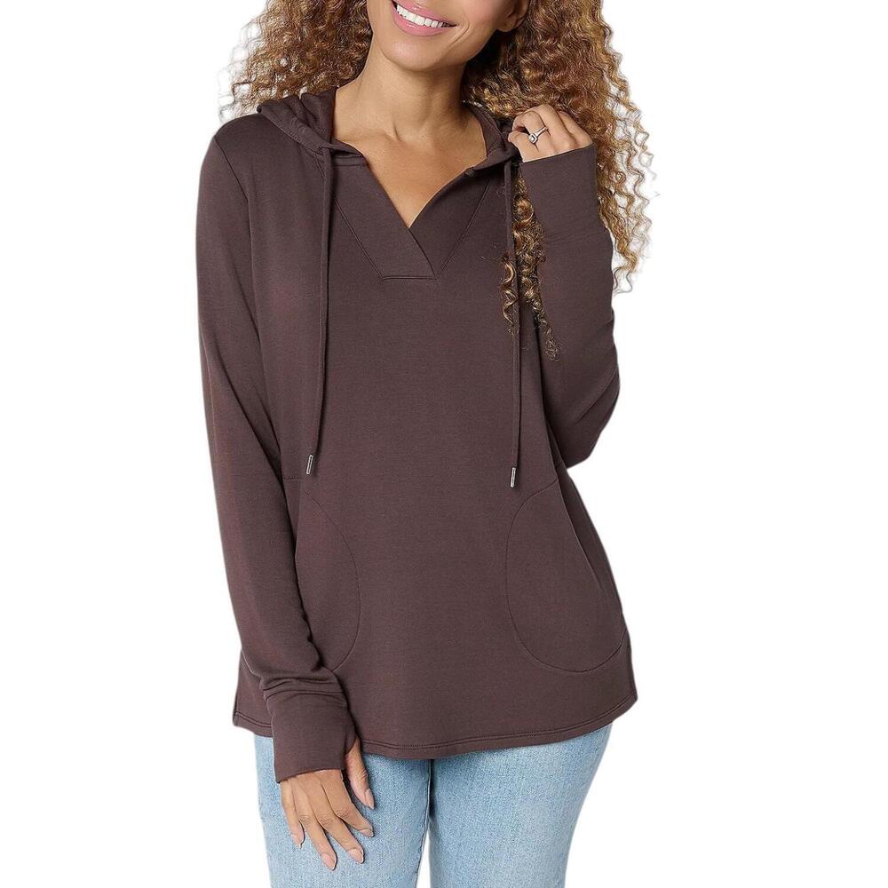 Brandis Dress Out Loud Acquitted Knit Split Neck Hoodie Java - Regular